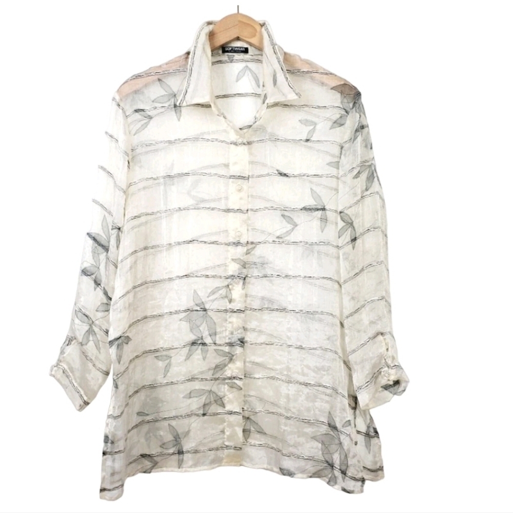Women Vtg SOFTWEAR Mark Singer Silk Shimmer Sheer Blouse Top M Fairy Lagenlook